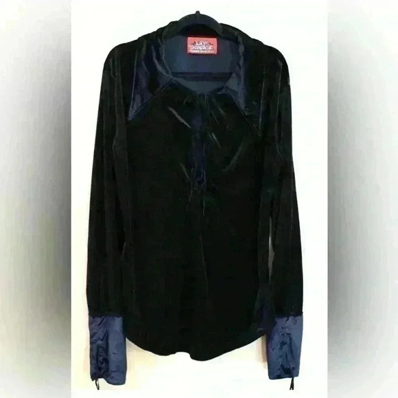 Y2K VTG Lip Service Women Tunic Top Small Lace Up Crushed Velvet Bell Sleeve XL - Picture 1 of 8